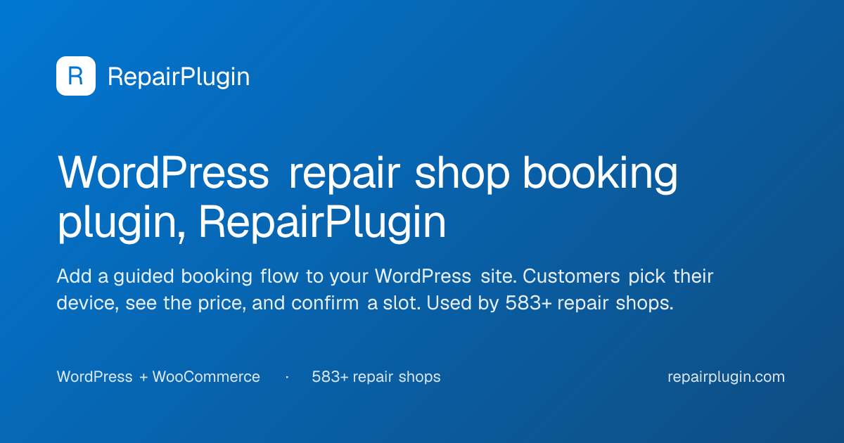 WordPress repair shop booking plugin, RepairPlugin